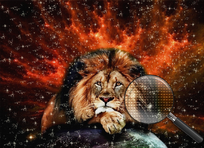 Lion et le Ciel Rouge Broderie Diamant