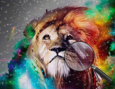 Lion Redardant vers le Ciel à la Crinière Multicolore Broderie Diamant