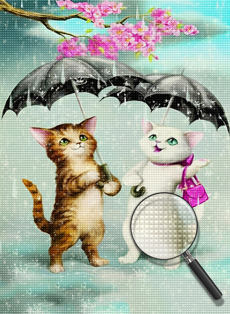 Chatons avec Parapluies Broderie Diamant