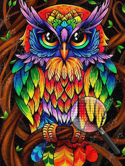 Hibou en Couleur d'Arc-en-Ciel Broderie Diamant