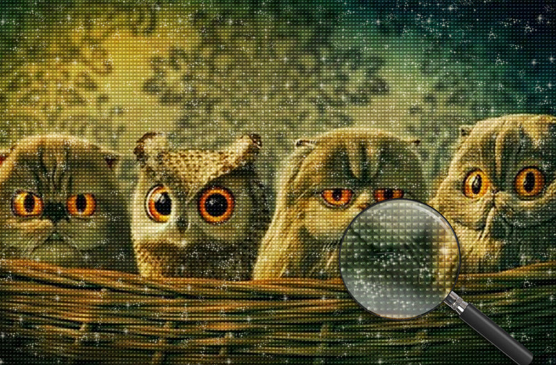 Hibou et Chatons Broderie Diamant