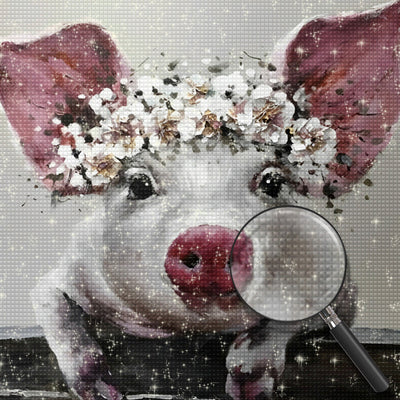 Le Petit Cochon avec Une Couronne de Fleurs Broderie Diamant