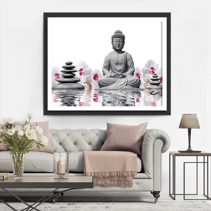 Bouddha et Orchidées Violettes Broderie Diamant