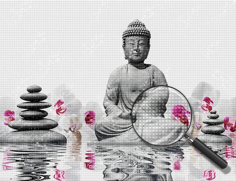 Bouddha et Orchidées Violettes Broderie Diamant