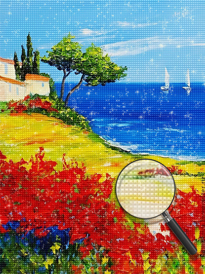 Fleurs et Mer Paysage Broderie Diamant