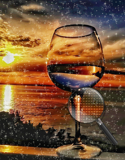 Mer et Verre à Vin Paysage Broderie Diamant