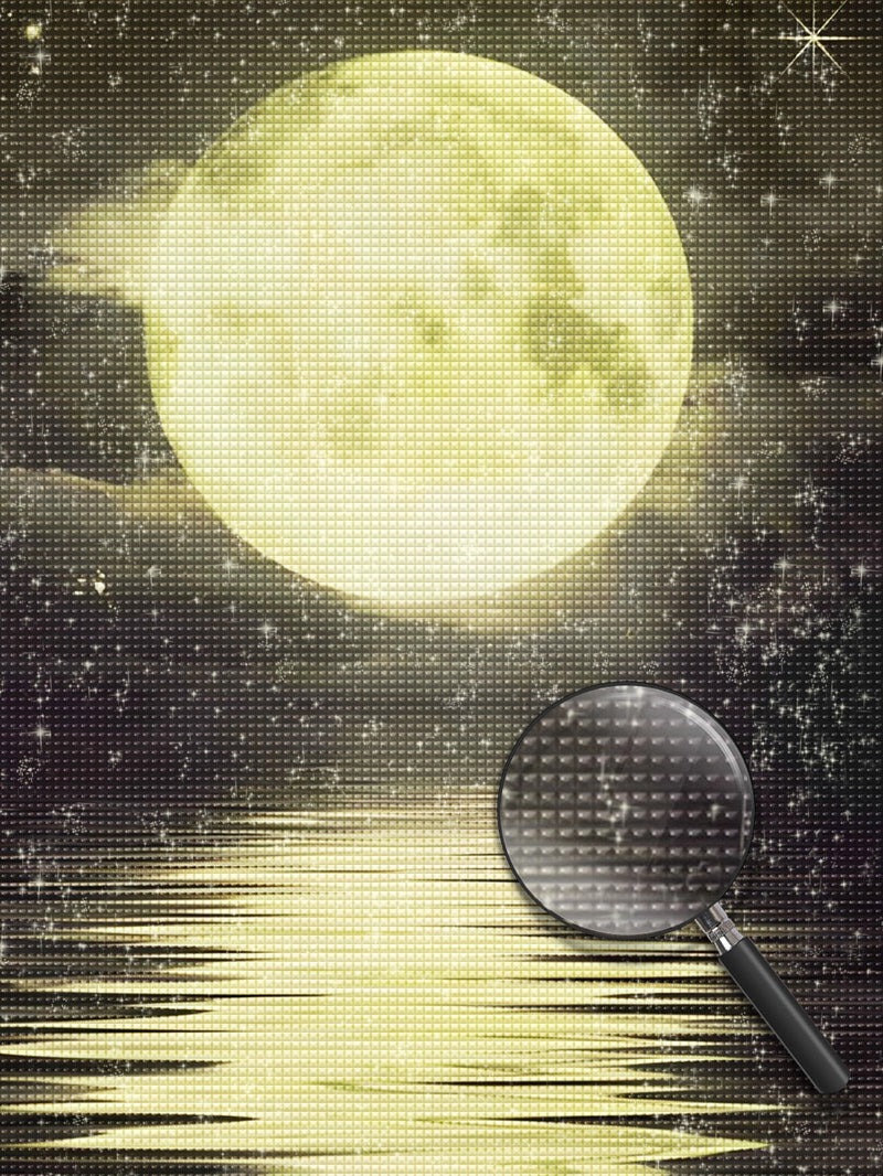 Lune et son Reflet dans la Mer Broderie Diamant