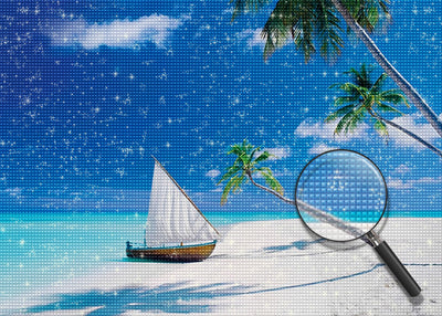 Mer et Petit Bateau à Voile Broderie Diamant