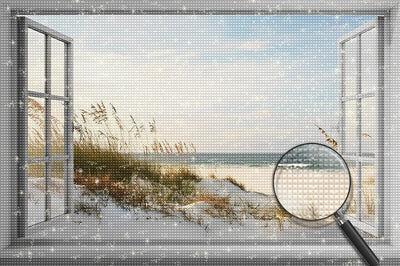 La plage à l'Extérieur de la Fenêtre Broderie Diamant