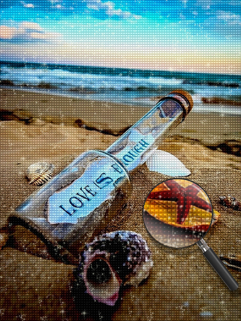 Bouteille à la Mer sur la Plage Broderie Diamant