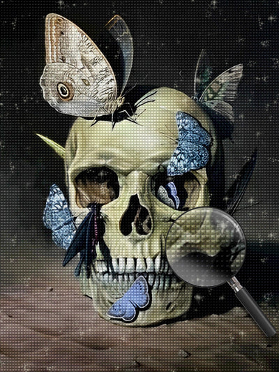 Squelette et Papillons Broderie Diamant
