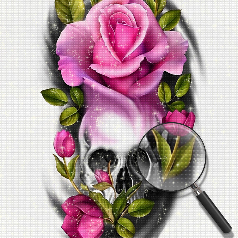 Crâne avec une Rose sur la Tête Broderie Diamant