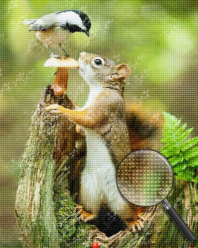 Écureuil et Mésange Broderie Diamant