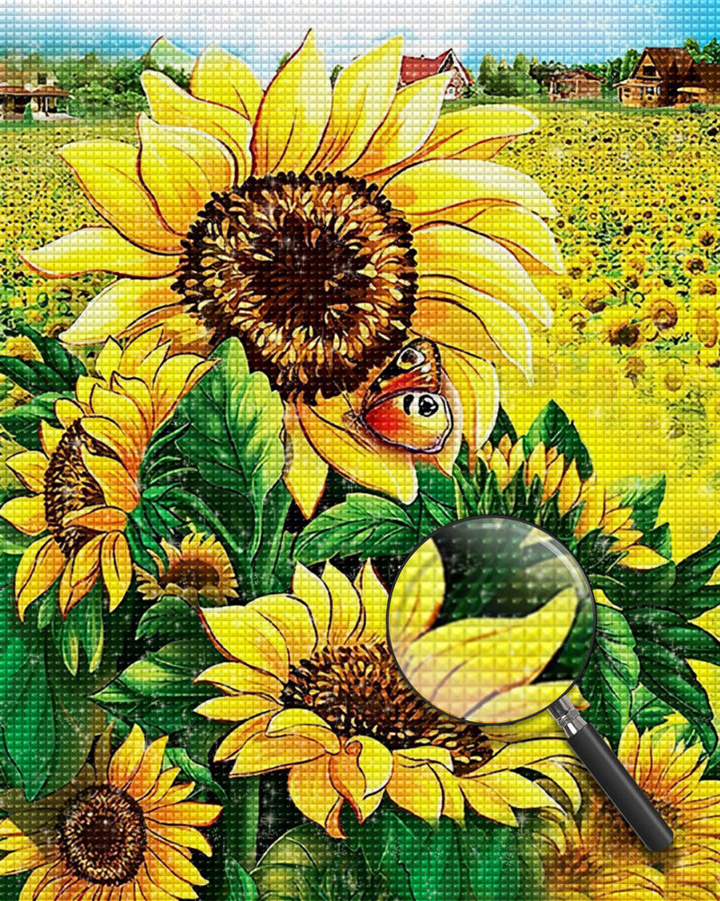 Champ de Tournesols et Papillon Broderie Diamant