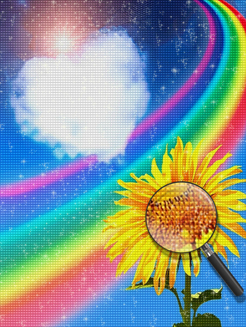 Tournesol et Arc-en-Ciel avec Nuage en Forme de Coeur Broderie Diamant