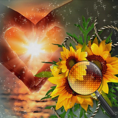 Tournesols et le Soleil Coeur Broderie Diamant