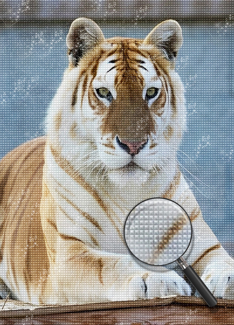 Tigre Doré et Blanc Broderie Diamant