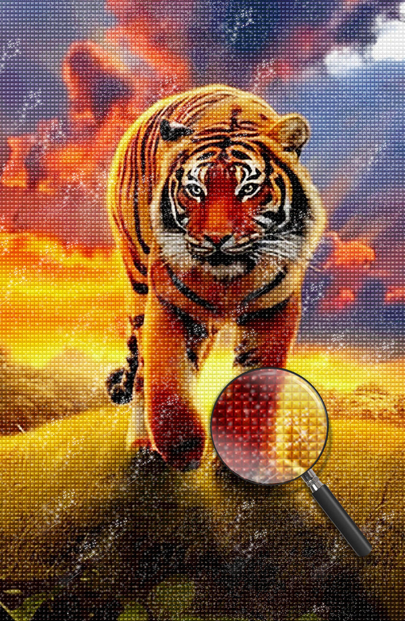 Tigre dans le Soleil Couchant Broderie Diamant