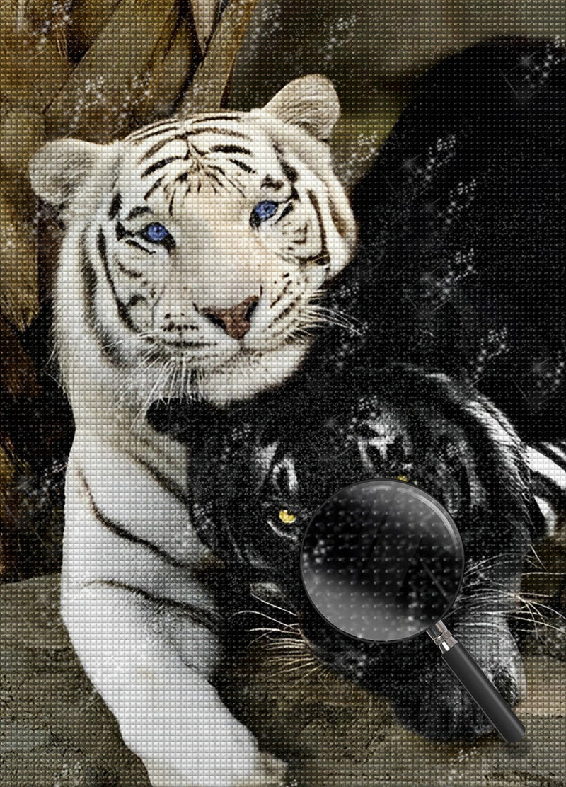 Tigre Blanc et Tigre Noir Broderie Diamant