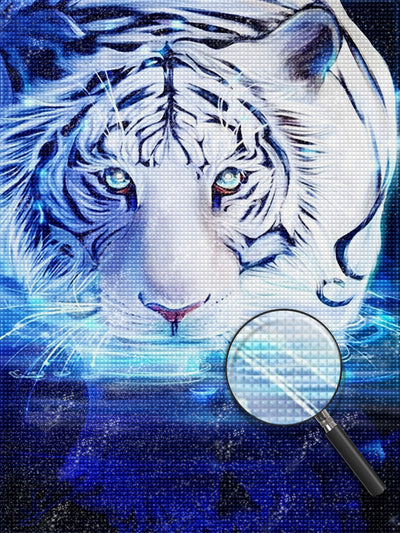 Tigre Blanc Imposant dans l'Eau Broderie Diamant