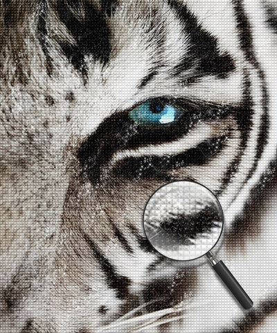 Tigre blanc à l'oeil Bleu-Vert Broderie Diamant