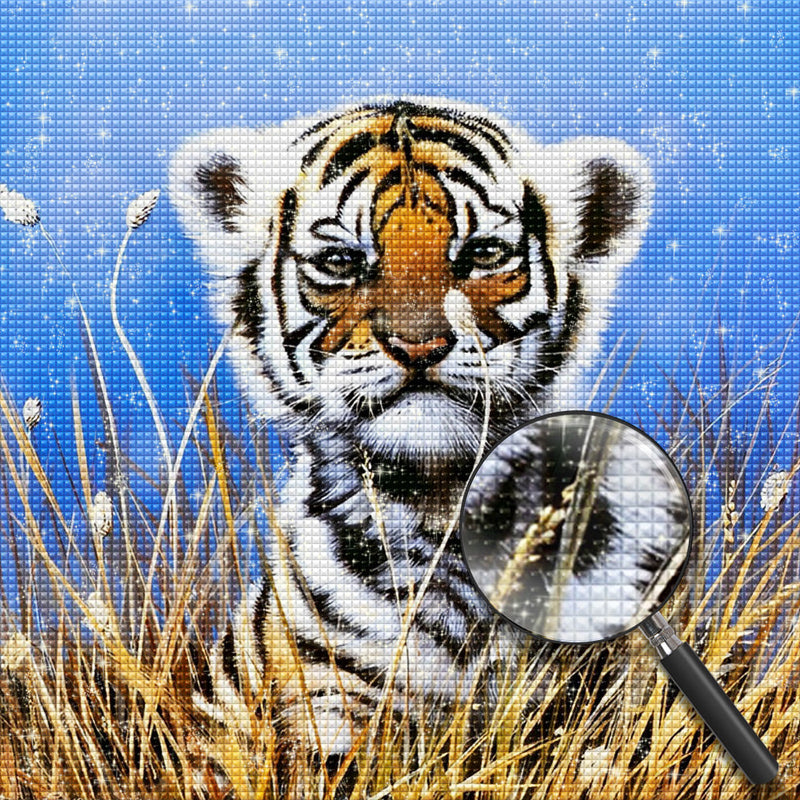 Petit Tigre dans les Herbes Séchées Broderie Diamant