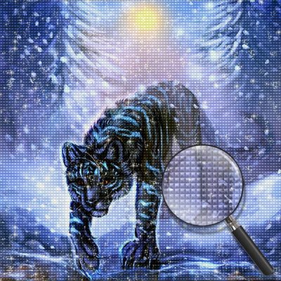 Tigre Bleu Féroce Broderie Diamant