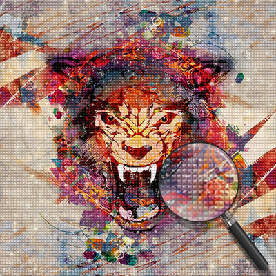 Tigre Féroce Rouge Broderie Diamant