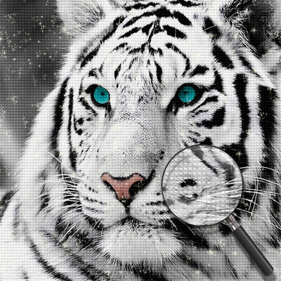 Tigre Blanc aux Yeux Bleus-Verts Broderie Diamant