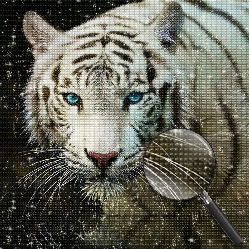 Tigre Blanc aux Yeux Bleus Broderie Diamant