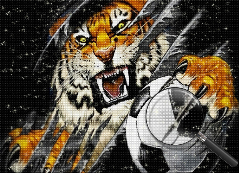 Tigre Féroce et le Football Broderie Diamant