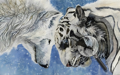 Tigre Blanc et Loup Blanc Broderie Diamant