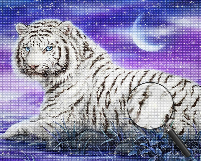 Tigre Blanc et le Ciel Violet Broderie Diamant