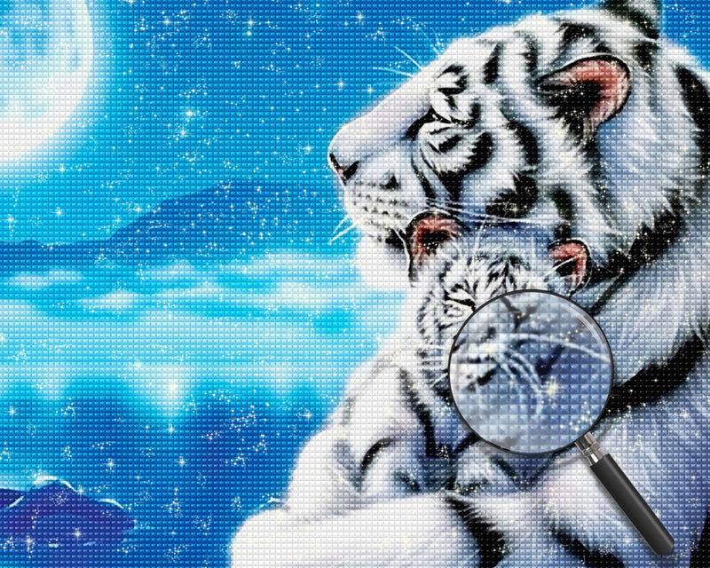 Tigre Blanc et son Petit Tigre Broderie Diamant