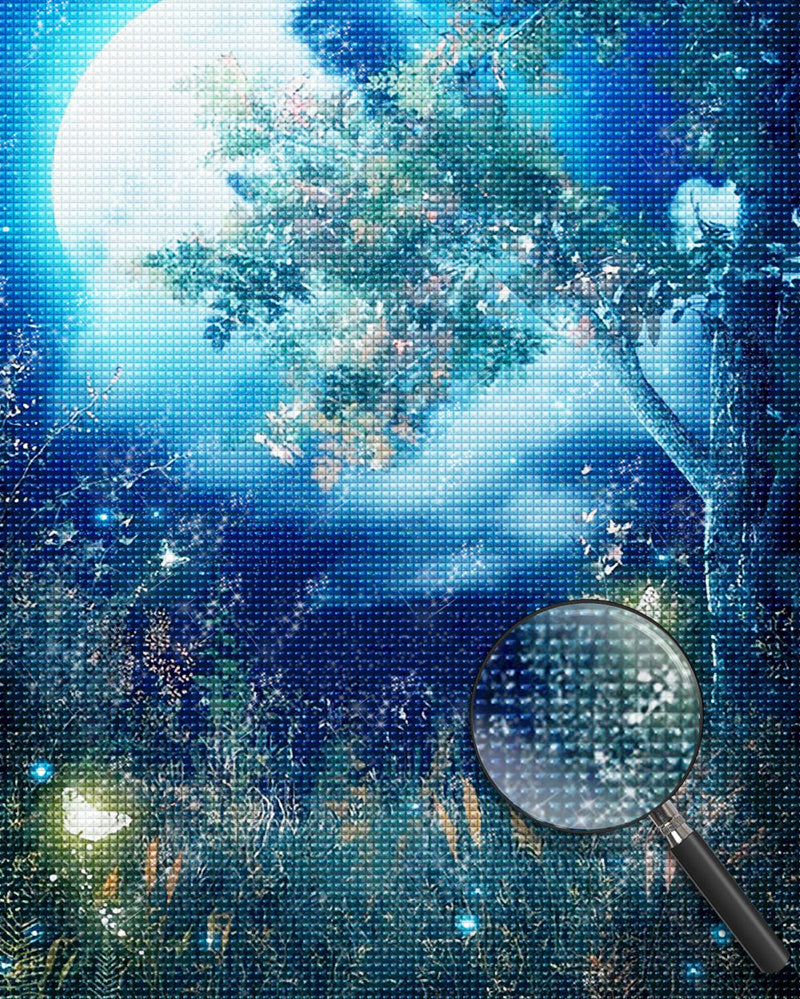 Forêt de Nuit Eclairée par la Lune Broderie Diamant