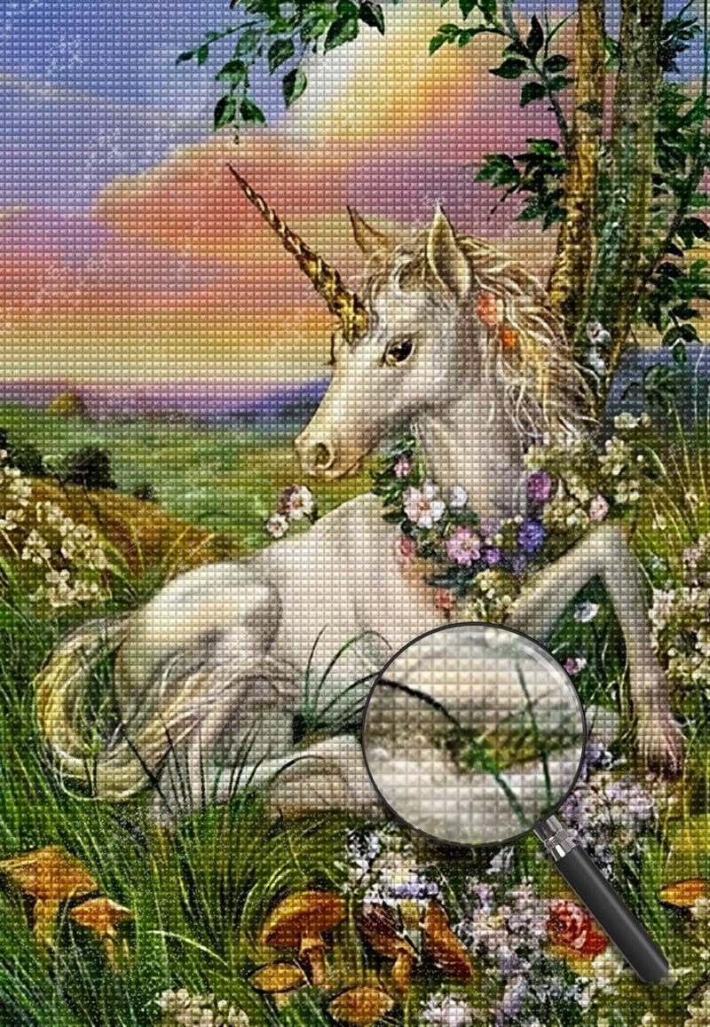 Licorne Blanche sur la Pelouse Broderie Diamant