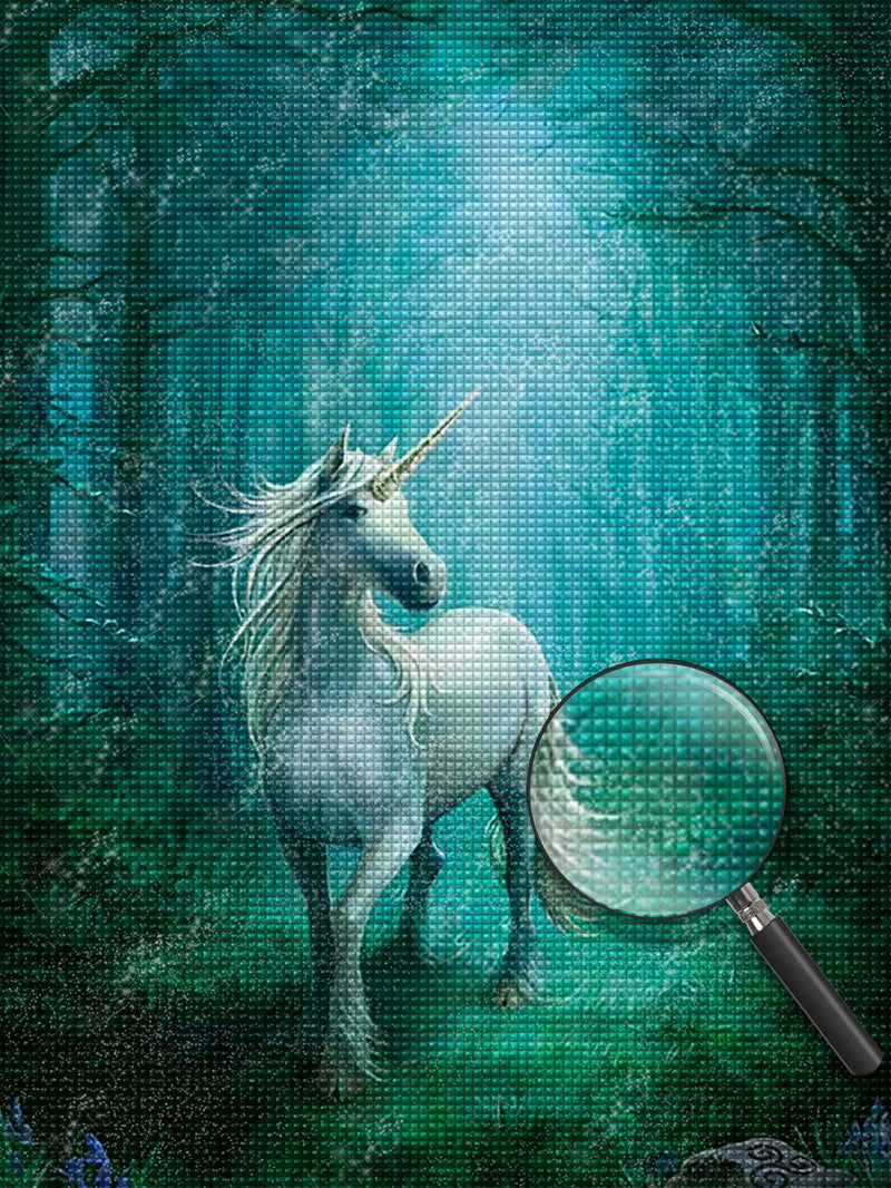 Licorne Blanche dans la Forêt Broderie Diamant