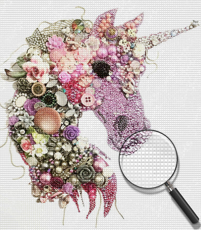 Licorne Rose de Fleurs Colorées Broderie Diamant