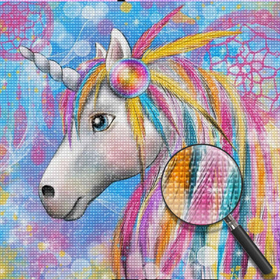 Licorne et Plumes Colorées Broderie Diamant