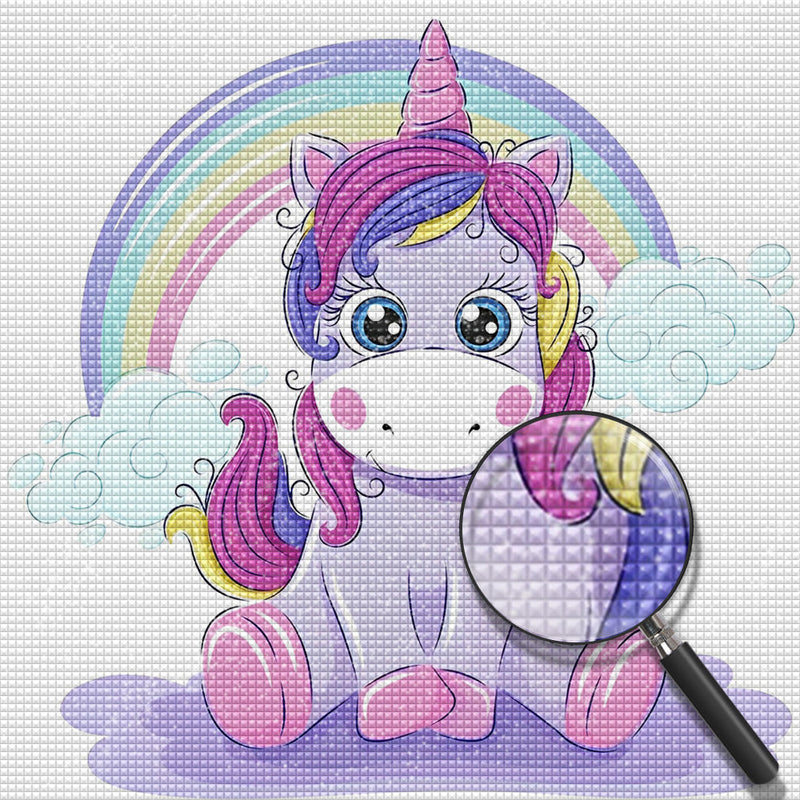 Licorne Violette et Arc-en-Ciel Cartoon Broderie Diamant