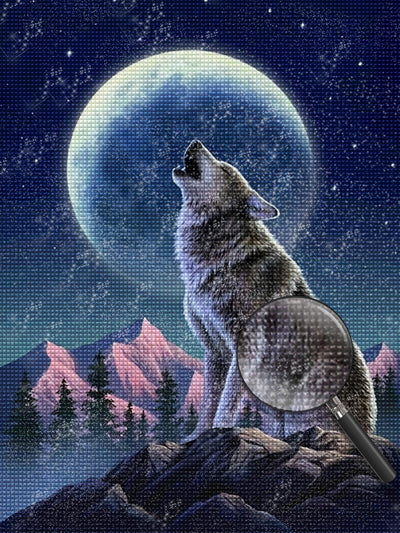 Loup et Lune Bleue Broderie Diamant