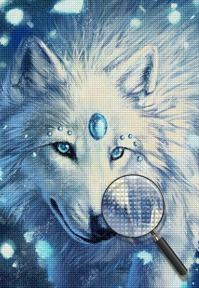 Loup Blanc avec Saphirs Broderie Diamant