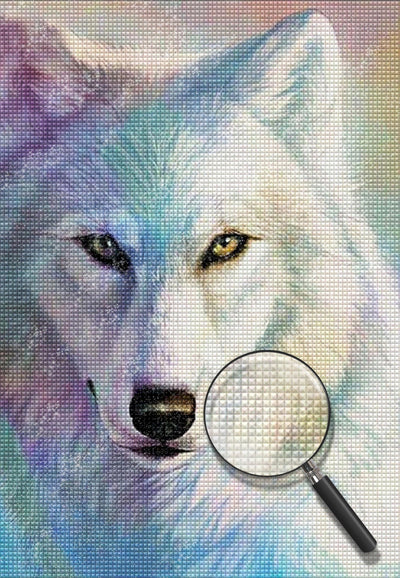 Loup Blanc en Couleurs Magnifiques Broderie Diamant