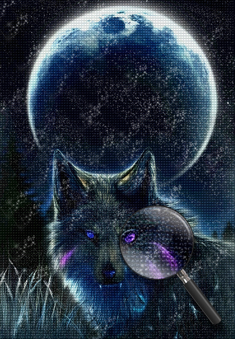 Loup Noir et la Lune Noire Broderie Diamant