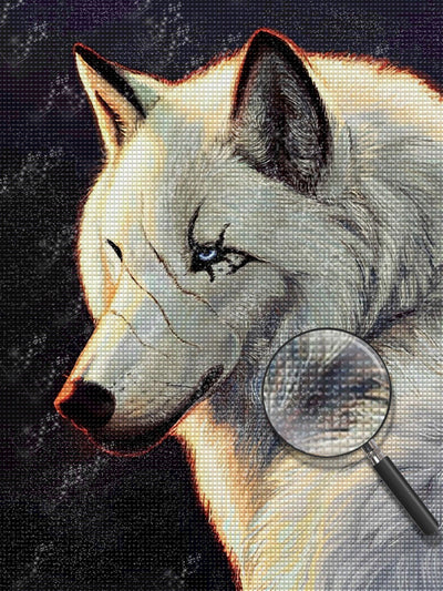 Loup Blanc avec des Cicatrices Broderie Diamant