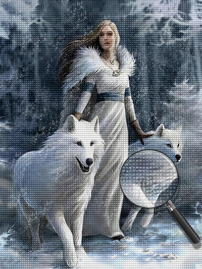 Loups Blancs et Fille Broderie Diamant