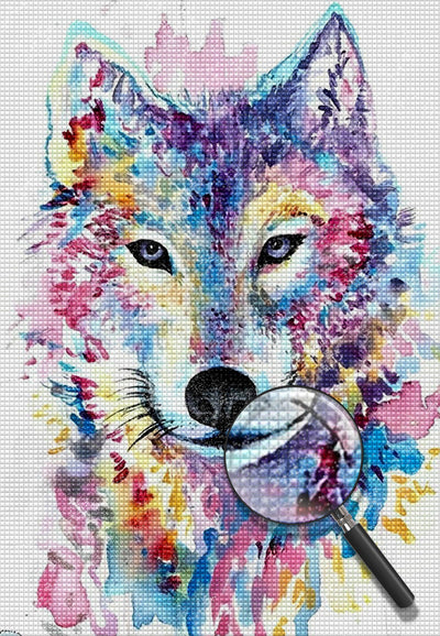 Loup en Couleurs Multiples de l'Aquarelle Broderie Diamant