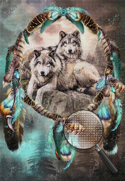 Loups Blottis et Capteur de Rêves Broderie Diamant