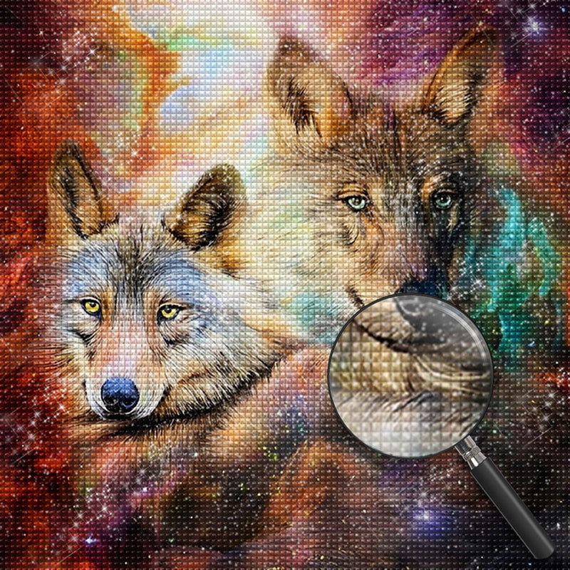 Deux Loups Interplanétaires Broderie Diamant