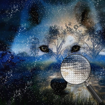 Loup Blanc et le Paysage Broderie Diamant